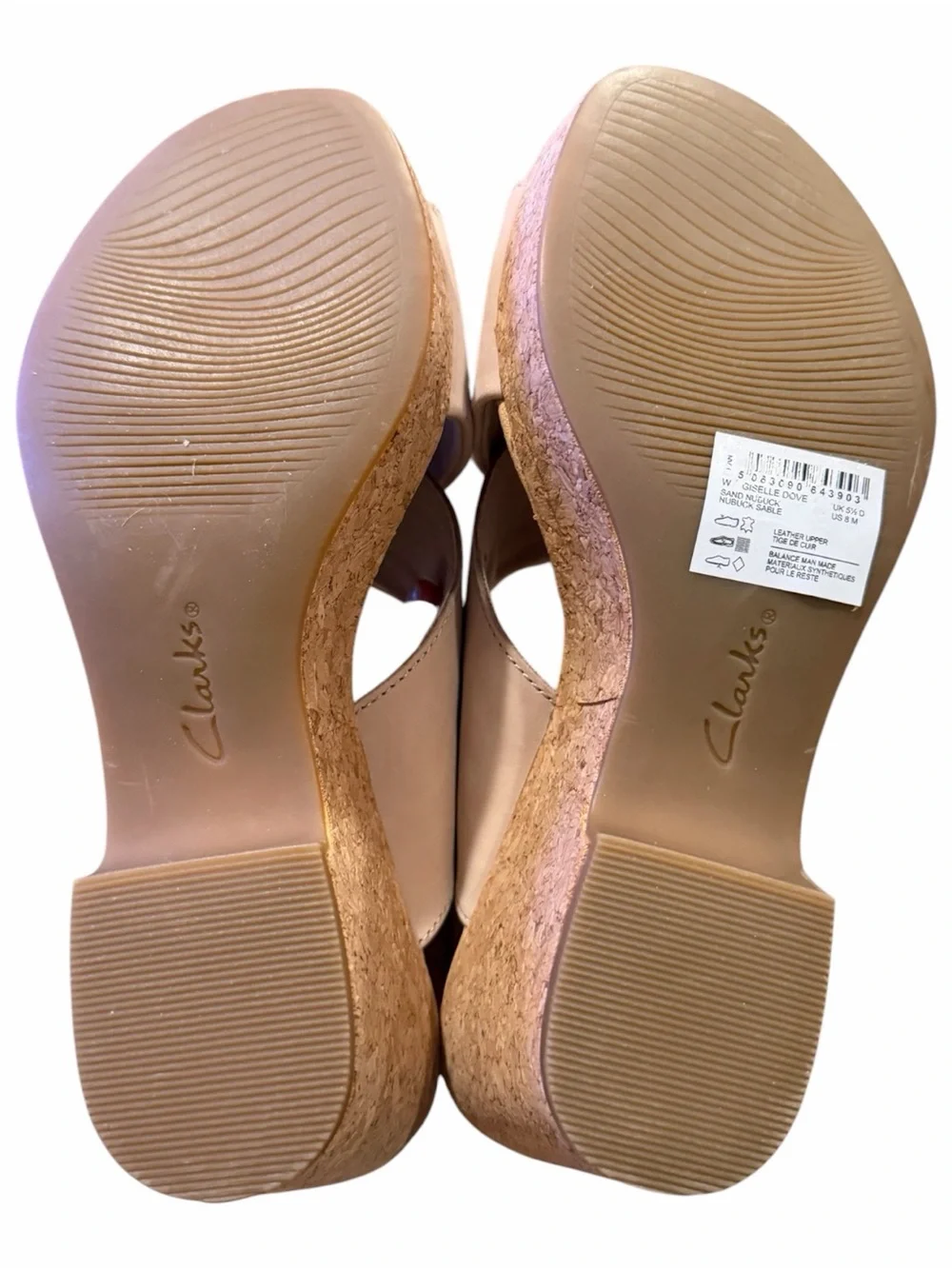 Clarks Cream Cork Wedge Sandals with Buckle
